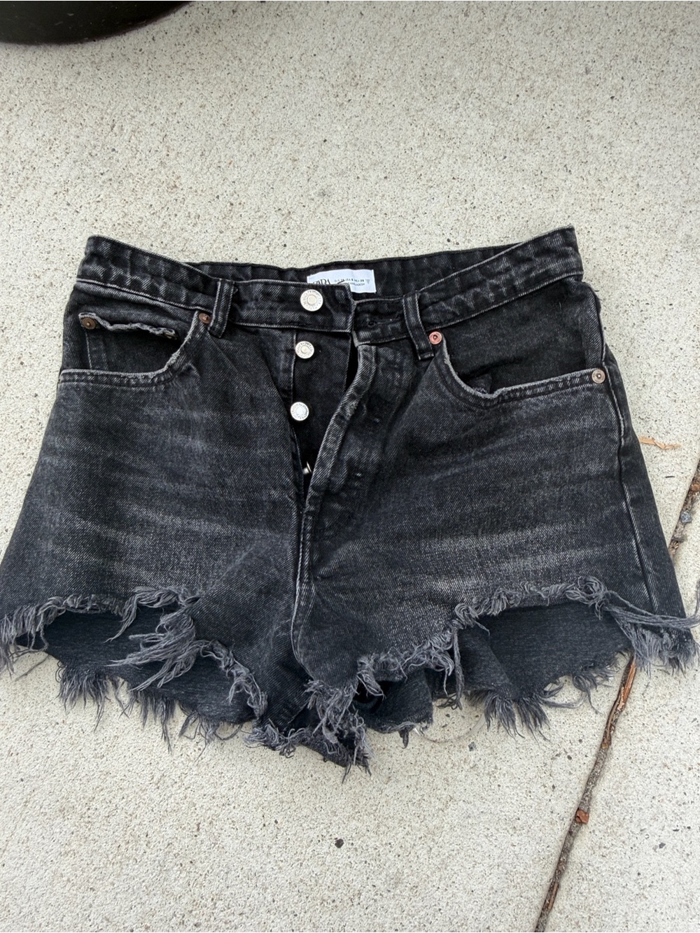 Zara Black Distressed Frayed Hem Denim Shorts